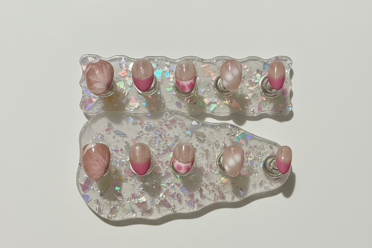 Pink Floral Nail Set